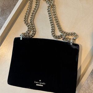 Kate Spade Black Velvet Shoulder Bag with Gold Chain